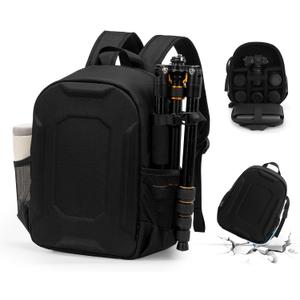 YaKuss Hard Shell Camera Backpack, Shockproof Camera Bag Case with Tripod Strap, for 14" Laptop, Camera Backpacks for Photographers,for Canon Nikon Sony SLR DSLR Mirrorless Camera, Lenses, M, Black