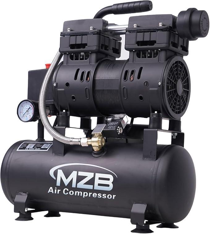 MZB 2.4 Gallon Ultra Quiet Air Compressor 1.0HP 110V/60Hz 5.65CFM, MAX 115PSI Steel Tanks Oil-Free 65dB Noise Level Air Compressor for Spray Painting, Auto Repair, Carpentry Decoration