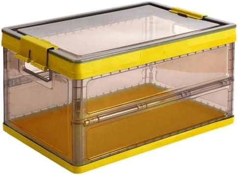 COAINNER Collapsible Storage Container with Lid and Latches, Clear Stackable Plastic Tote Bin with Handles for Clothes, Sweater, Blanket (Yellow,12.8 Gal)