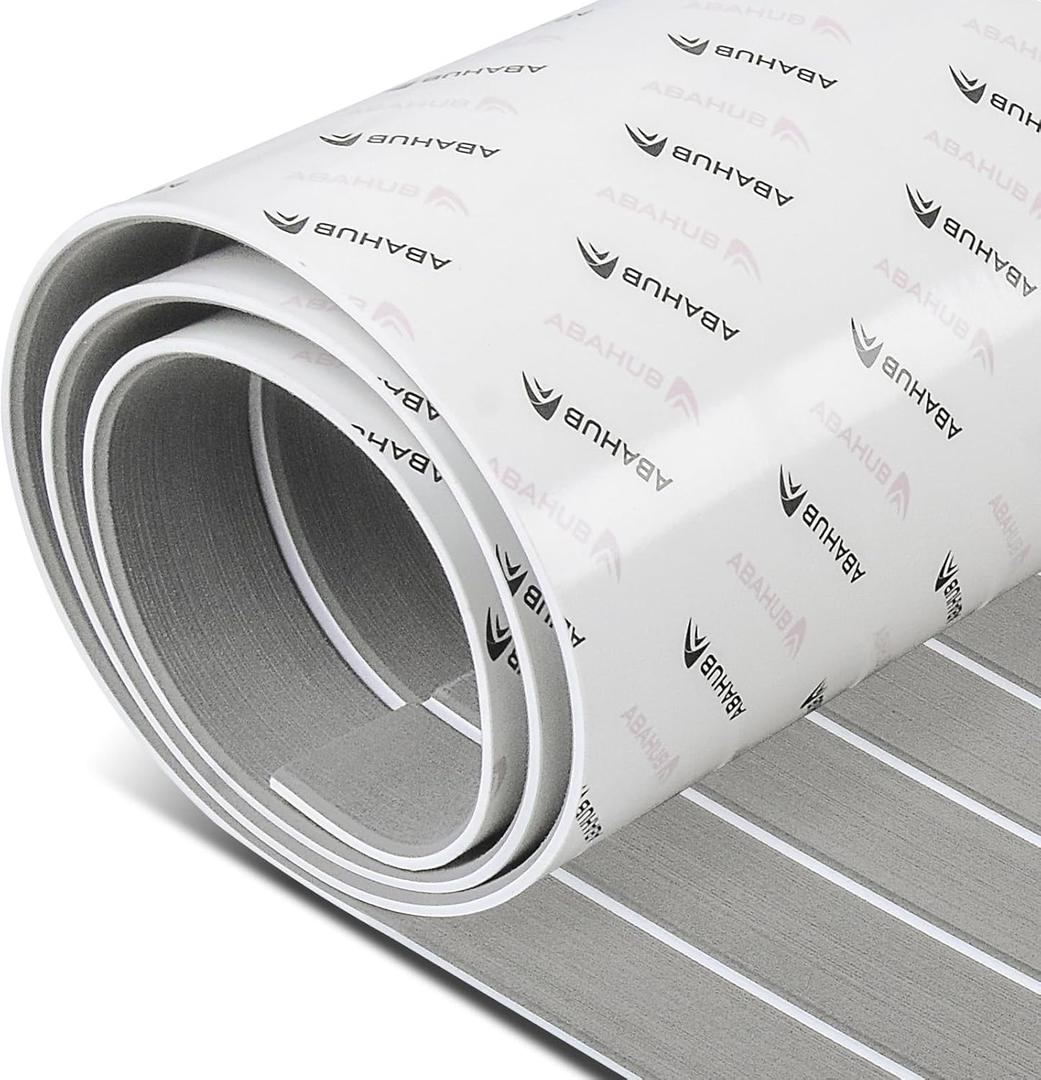 Abahub EVA Foam Boat Decking 96''x45.6''/36''/28.8''/24''/16.8'', 48''x16.8'' Self-Adhesive Faux Teak Marine Flooring Sheet Traction Pad for Boats Surfboard Swim Platform RV Floor (Gray with White Lines)