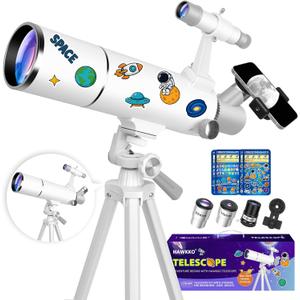 Hawkko Telescope for Adults & Kids 80mm Aperture 500mm Telescopes for Adults Astronomy, (20X-150X) Portable Refractor Telescope Kit for Beginners with Decorate Stickers, AZ Tripod, Phone Adapter
