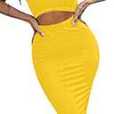 GOBLES Women's Sexy Summer Outfits Bodycon Tank Top Midi Skirt 2 Piece Dress L