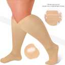 Diu Life 3 Pairs Plus Size Compression Socks for Women and Men Wide Calf Extra Knee High Support for Circulation (Beige, XXL)