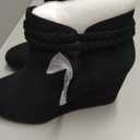 Fashare Womens Wedge Ankle Boots Braided Fringe Strap Western Heeled Fall Booties Dress Shoes,Suede Black, Size 7