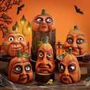 Geelin 6 Pcs Halloween Expressive Pumpkins Family Resin Fall Decorations Funny Smile Pumpkin Head Lantern Venue Props Gifts for Outdoor Indoor Garden Yard Table Top Decor Bar Party Decoration