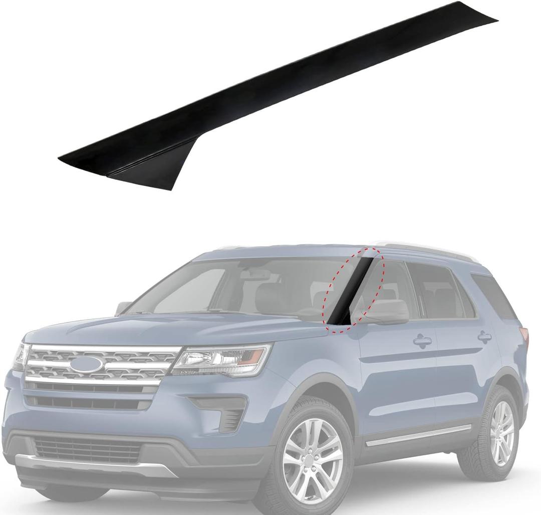 CARMOCAR Outer Windshield Pillar Trim Panel Molding Front Left (Driver Side) Replacement for 2011-2019 Ford Explorer 4 Door Utility Replaces BB5Z7803136AA BB5Z-7803145-AA BB5Z-7803137-AB 1 Pack (Outer(Left 1 PACK))