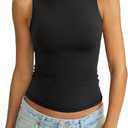 Womens Double Lined Tank Tops Boat Neck Fitted Top Basic Sleeveless Shirts Y2K Summer Going Out Outfits 2026 (X-Small, Black)