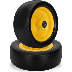 2 Pcs 13x5.00-6 Flat Free Tire and Wheel with Reinforced Rim and 3/4" Chrome Steel Bearings, 13x5x6 Lawn Mower Tires for Residential and Commercial, Zero Turn Mower Front Tires, 4.2"-6.2" Centered Hub (Yellow)