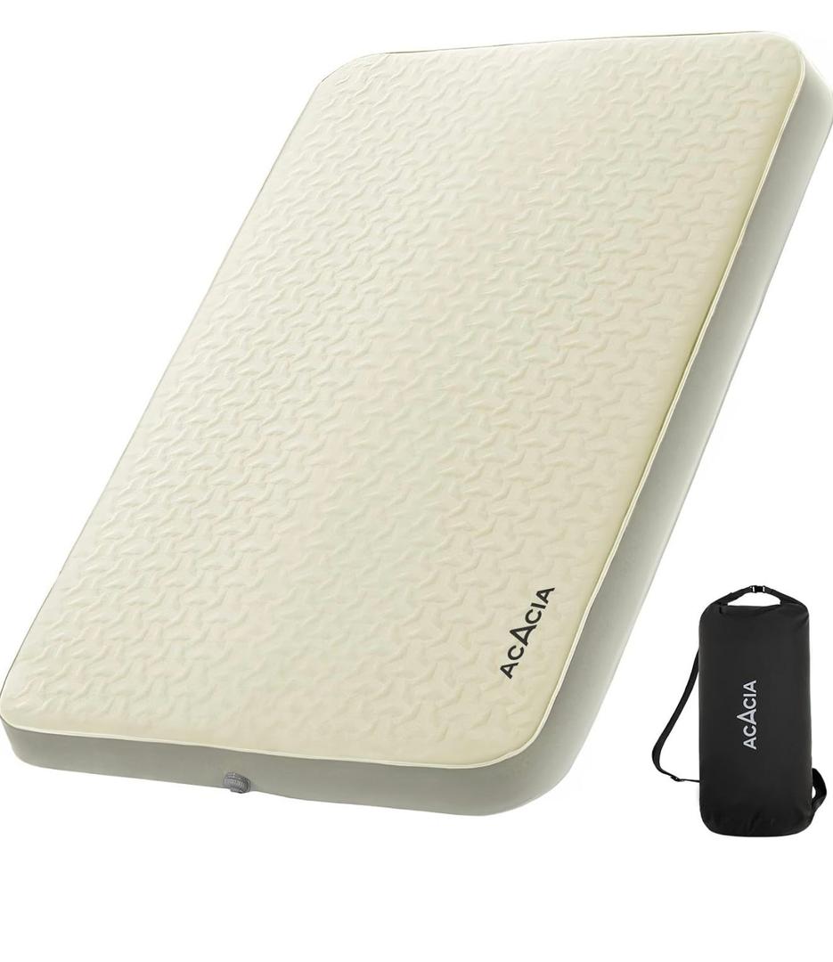 ACACIA 4.3" Thick Self Inflating Sleeping Pad with Foam | Innovative Y-Shaped Telescopic Structure | Ultraportable Camping Mattress | Outdoor Compact Air Mat for Tent Car, 25.6X9.8wX9.8H Inch, Light Beige 
