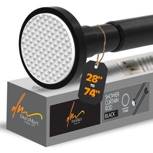 Black Shower Curtain Rod Spring Tension, Stainless Steel Tension Curtain Rods No Drilling Required, Rust Free Shower Rods for Bathroom, Non-Slip Shower Tension Rod, Adjustable Curtain Rod (28 - 74)