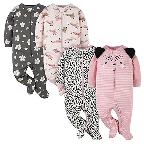 Gerber Baby Girls 3 Pack 'N Play Footie And Toddler Sleepers, Leopard Pink, Preemie US