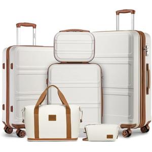 Kono 4 Piece Luggage Sets Expandable (only 28") with Spinner Wheels TSA Lock Lightweight PC+ABS Hardside Travel Rolling Suitcases 20in 24in 28in Carry on and 12in Mini Cosmetic Case Cream White