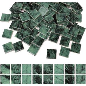 121 Pcs Bulk Mosaic Tiles Glazed Ceramic Mosaic Tiles 1 inch Forest Green Small Square Tiles Crafts DIY Decoration Wall Floor Tile Vases Garden