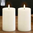 Gmnee 3"x6" Outdoor Waterproof Flameless Candles with Remote and Timers, LED Candles, Battery Operated Candles, Electric Fake Pillar Candles for Patio, Porch, and Lanterns Decor (White, Plastic)