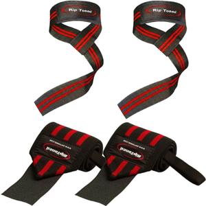 Rip Toned Wrist Wraps & Lifting Straps Combo  Dynamic Duo Push & Pull Support for Weightlifting  Wrist Support Wraps + Padded Grip Straps for Bench, Deadlifts, Rows & Pull-Ups (Men & Women) (13", Red)