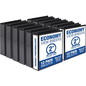 Samsill 2 Inch 3 Ring Binders, Made in USA, Economy Round Ring, Clear View Cover, 425 Sheet Capacity - for School, Home, Office - Black, 12 Pack