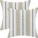 AEIOAE Sage Green Navy Blue Outdoor Pillow Covers 18 x 18 Inch, Beige Polka Dots Stripe Decor Throw Pillows for Couch Bed, Boho Modern Farmhouse Decorative Pillowcase Linen Cushion Cover Set of 2