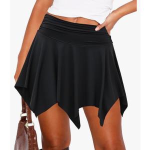 TZLDN Womens Flowy Mini Skirt with Shorts Fairy Y2K Asymmetrical Pirate Skort Trendy Sexy Rave Festival Outfits Going Out Size Black M 