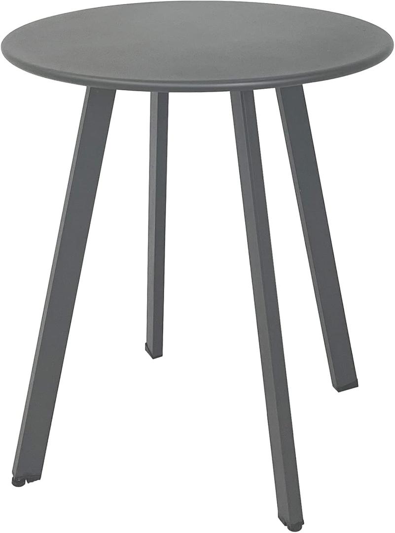 Modern Grey Round Metal Steel Side Table, 15.75" x 19.7", Indoor & Outdoor