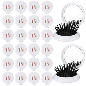 2 x LemonRoad 24 Pack Softball Foldable Travel Mirror Hair Brushes, Mirror Comb, Compact Small Size Massage Comb, Round Portable Folding Pocket Hairbrush, Softball Sport Party Team Gift (White)