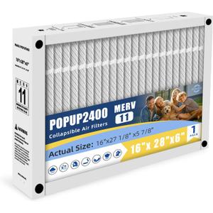 16x28x6 MERV 11 Furnace Filter Replacement Compatible with Honeywell POPUP2400 Foldable Design Durable AIr Filter Actual Size 16x27.13x5.88(1-PACK)