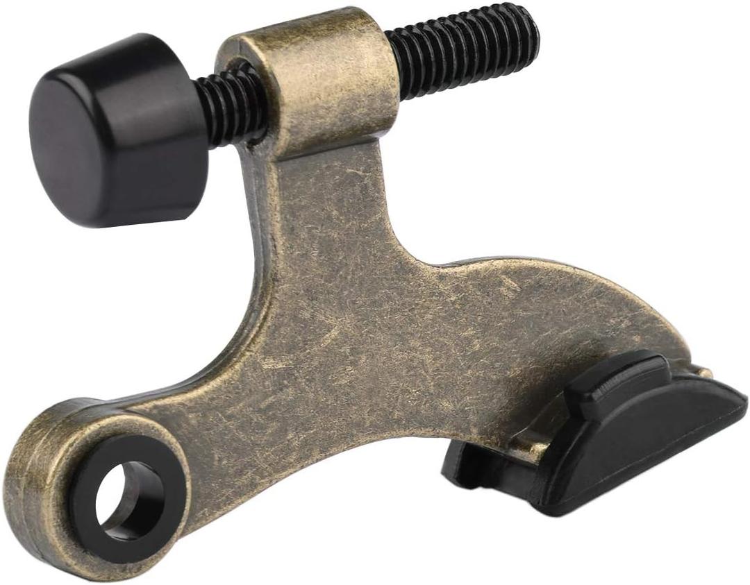 HOMOTEK 8 Pack Hinge Pin Antique Brass Door Stopper, Adjustable Deluxe Heavy Duty Door Stopper 2-1/2"x1-3/4, with Black Rubber Bumper Tips