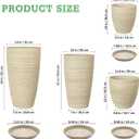 ZMTECH 4 Pack Plastic Planters 24/21/12/10 in, Beige Faux Stone Finish Round Flower Pots with Drainage Holes & Saucers, Large Tall Plant Pots for Indoor Outdoor, Patio Garden Decor, Plant Containers
