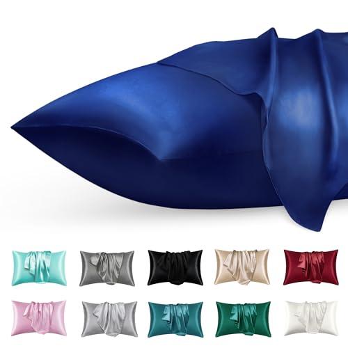 phyrec Satin Silk Pillowcase for Skin and Hair, 4 Pack - Envelope Closure - Bedding Queen Pillow Cases(20" x 30"), Soft Breathable Smooth Cooling Silk Pillow Covers for Sleeping, Navy