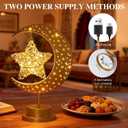 Ramadan Decorations Moon Lamp, Ramadan Decorations for Home, Crescent Moon and Star Lamp for Eid Mubarak Decor, USB & Battery Dual Powered Enchanted Lunar Night Light for Table Decor