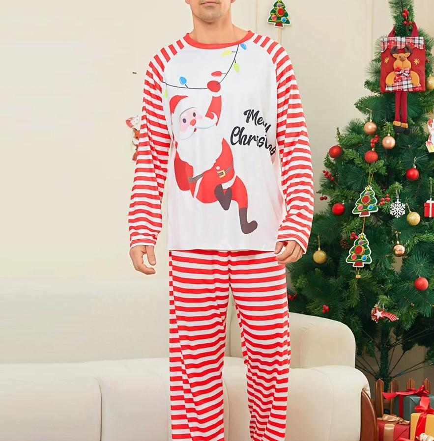 Onlypjs Santa Print Candy Cane Stripe Family Matching Christmas Pajamas XL