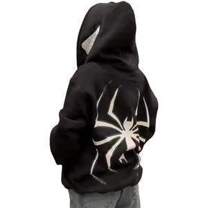 Asadovce Women Men Zip Up Y2k Oversized Hoodie Spider Graphic Full Zipper Sweatshirt Teen Girls Grunge Streetwear Jacket, Black, M