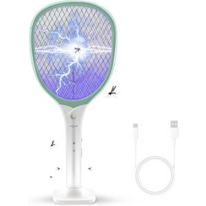 Faicuk Rechargeable Handheld Bug Zapper Racket 2 in 1 Electric Fly Swatter (2 in 1 Green)