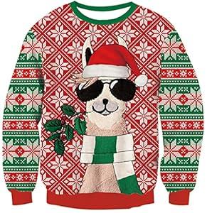 BFUSTYLE Boys Girls The Ugliest Christmas Sweaters for Kids Oversized Knit Sweater Sweatshirt (Alpaca Snowflake Leaf Christmas Tree, Red Green White)  (9-10 Years)