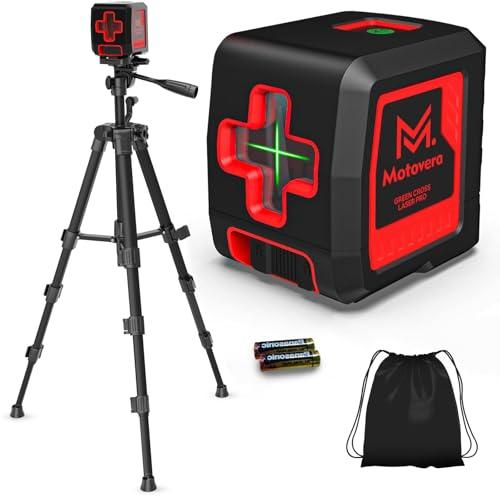 Motovera Self Leveling Laser Level 100ft, Green Cross Line with Tripod, 4 Brightness Modes & Pulse Function, Manual & Self-Leveling Modes, IP54 Waterproof for Picture Hanging, Tile, DIY Construction