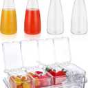 4 Pcs 54oz Plastic Carafe with Lid & 1 Seasoning Box with Lid Spoon, Round Base Juice Containers, Removable Compartments for Fruit Garnish Tray Mimosa Bar Supplies