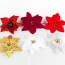 Rikyo 2- Bouquet Artificial Poinsettia Flowers 19 inch Silk Bushes Christmas Flowers Ornaments 7 Stem Heads Velvet Poinsettia Floral with Stem Leaf for Party Home Holiday Decor (Pink)