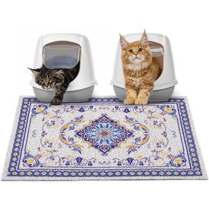 Glittme Cat Litter Mat with Non-Slip Bottom Litter Box Mat 33"X22" Litter Trapping Mat Easy to Clean Washable Cat Food Mat for Kitty, L
