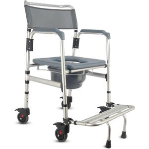 HygiCare 3-in-1 Aluminum Bedside Commode Toilet Shower Chair with Swivel Wheels 6.3 qt Bucket 4 Brake Casters Tool-Free Assembly Support Up to 300 lbs Height Adjustable Lightweight