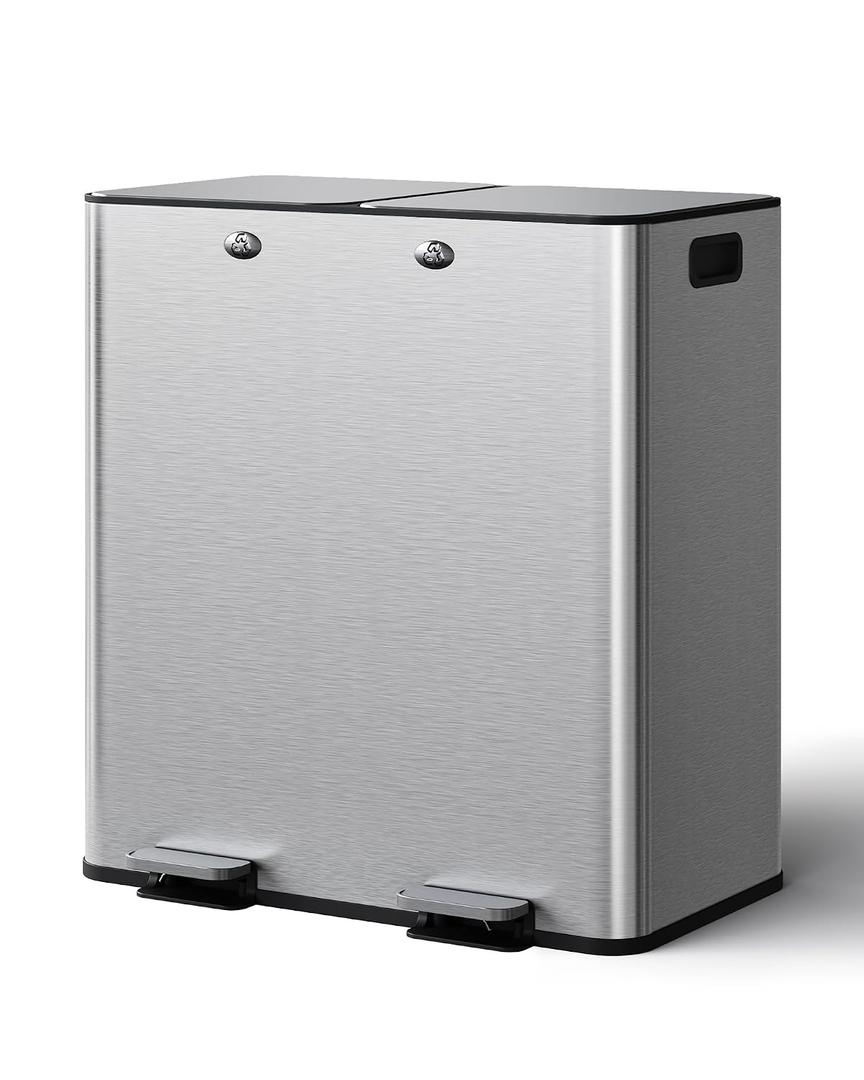 Garvee Dual Kitchen Trash Can 2x8 Gal Step Pedal Stainless Steel Silver