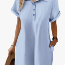 Zeagoo Womens Cotton Shirt Dress Summer Casual Short Sleeve Button Down Beach Cover Up Shirts with Pockets, Size L