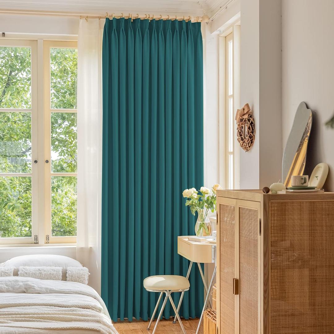 Teal Pleated Drape with Tieback for Bedroom, Triple Weave Blackout Thermal Insulated Pinch Pleated Curtain for Traverse Rod and Track, 52" W x 72" L, 1 Panel Teal Pleated Drape with Tieback for Bedroom, Triple Weave Blackout Thermal Insulated Pinch Pleated Curtain for Traverse Rod and Track, 52" W x 72" L, 1 Panel