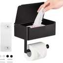 Toilet Paper Holder with Shelf,Rustproof Flushable Wipes Dispenser,Self Adhesive Drilling Toilet Paper Holder Wall Mount,Tissue Holders with Storage,Wipe Holders for Bathroom(Single roll)