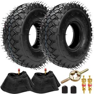 FVRITO Set of Two 4.10/3.50-4 4.10-4 410-4 Tire and Inner Tube with Bent Valve Stem Replacement for Lawn Mower Hand Truck Wheelbarrow Trailers Dollies Wagon Snowblower Compressor Generator Go kart