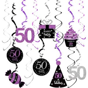 50th Birthday Decorations for Women Purple Silver Black Women 50th Birthday Party Decoration Purple Silver Black Foil Hanging Swirls Decorations 50th Birthday Party Hanging Decor