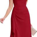 Aupuls Long Ruffel Wedding Guest Dresses for Women Elegant Sleeveless Ruched Waist Formal Dress (Large, Red)