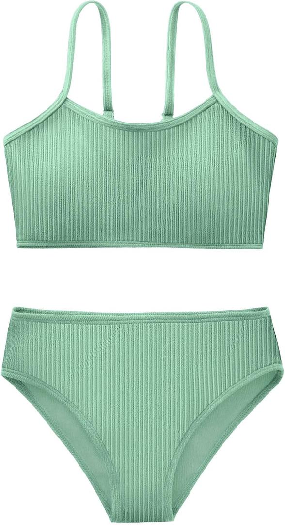 Girl's 2 Piece Swimsuit Solid Spaghetti Strap Bikini Sets Beach Bathing Suit Swimwear for Teen Kids (13-14 Years)
