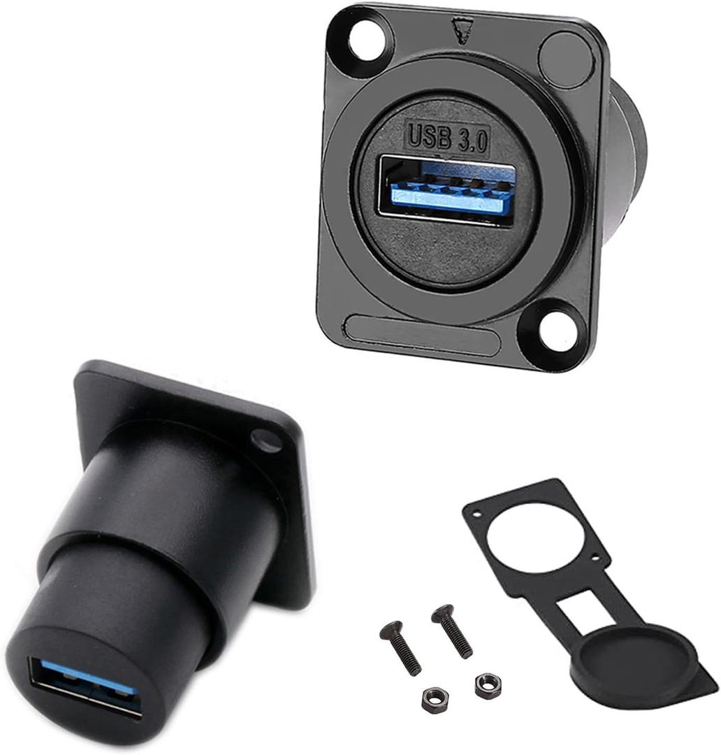 PENGLIN 2PCS USB 3.0 Waterproof Socket, D-Type USB Panel Mount Solderless Connector Female to Female Feed Thru Signal Coupler, High Speed Data Extension Interface Adapter (Black) PENGLIN 2PCS USB 3.0 Waterproof Socket, D-Type USB Panel Mount Solderless Connector Female to Female Feed Thru Signal Coupler, High Speed Data Extension Interface Adapter (Black)