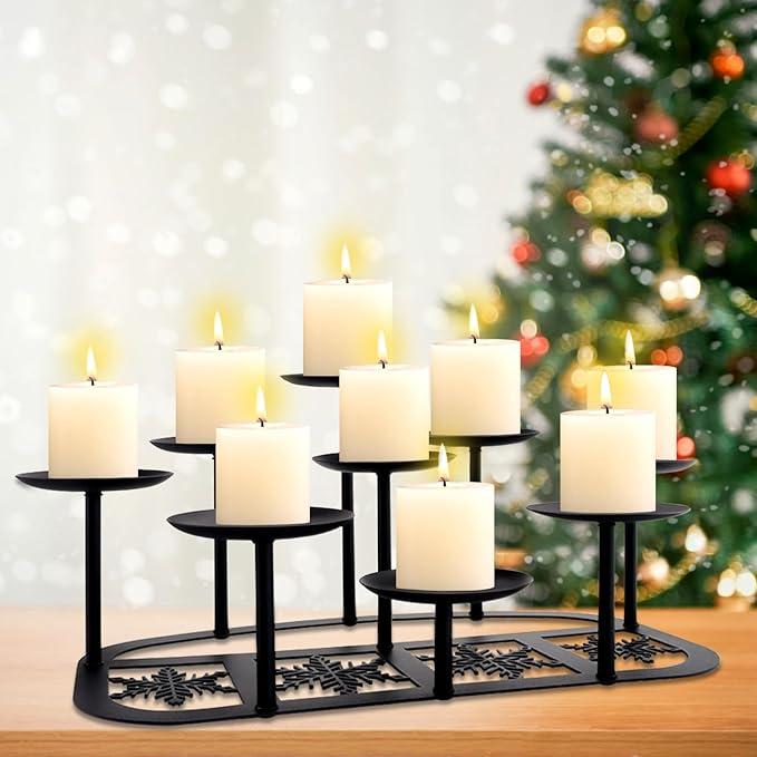 ireplace Candelabra Candle Holder Matte Black Metal Candleholder with 9 Candle Stands Mantle Decor for Flameless or Wax Pillar Candle Floor Table Centrepiece Christmas Wedding Party Decoration