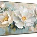 Enartly Extra White Flowers Framed Wall Art for Living Room, 3D Textured Floral Canvas Painting Sage Florals Picture Artwork for Bedroom Dining Room Kitchen Home Office Wall Decor, 58"x29"