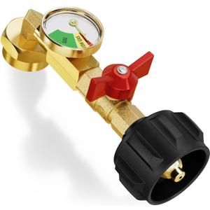 Propane Refill Adapter with Valve and Gauge, Fill 1 Pound Bottles from 20lb Tank, Fits QCC1 / Type1 Propane Tank and 1 lb Throwaway Disposable Cylinder Propane Bottle Connector